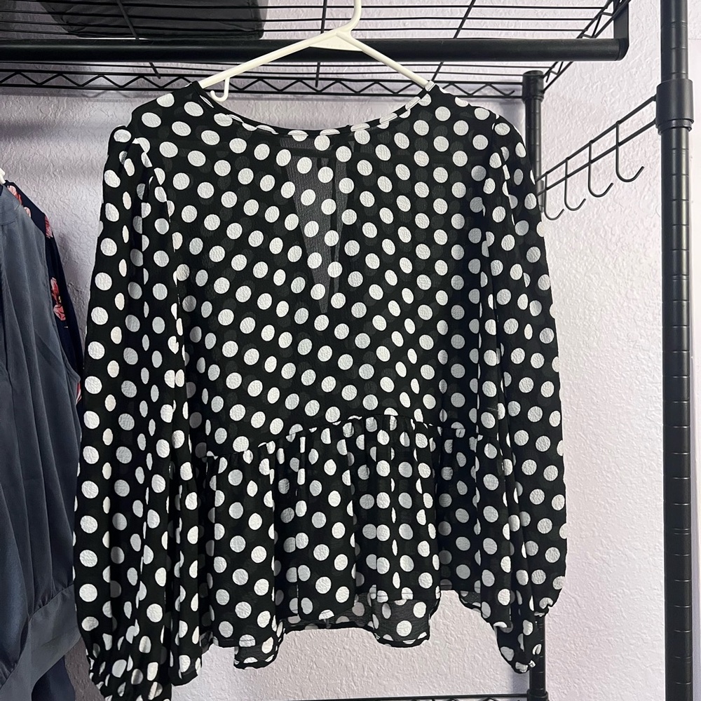 Express Black and White Polka Dot Blouse